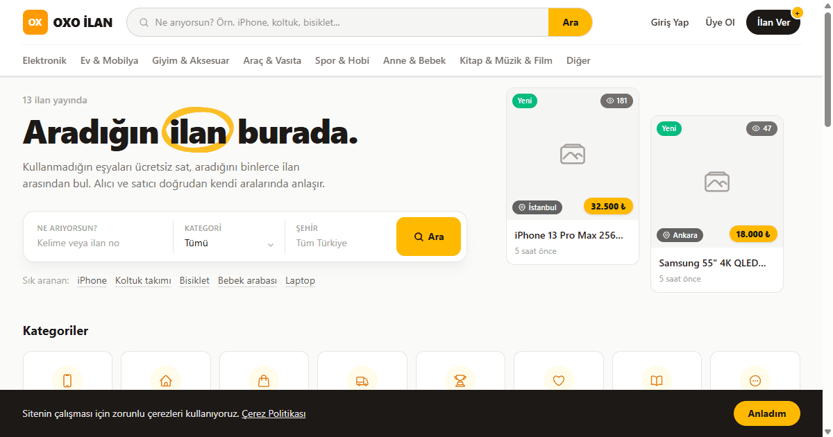 OXO C2C İlan Platformu ekran görüntüsü