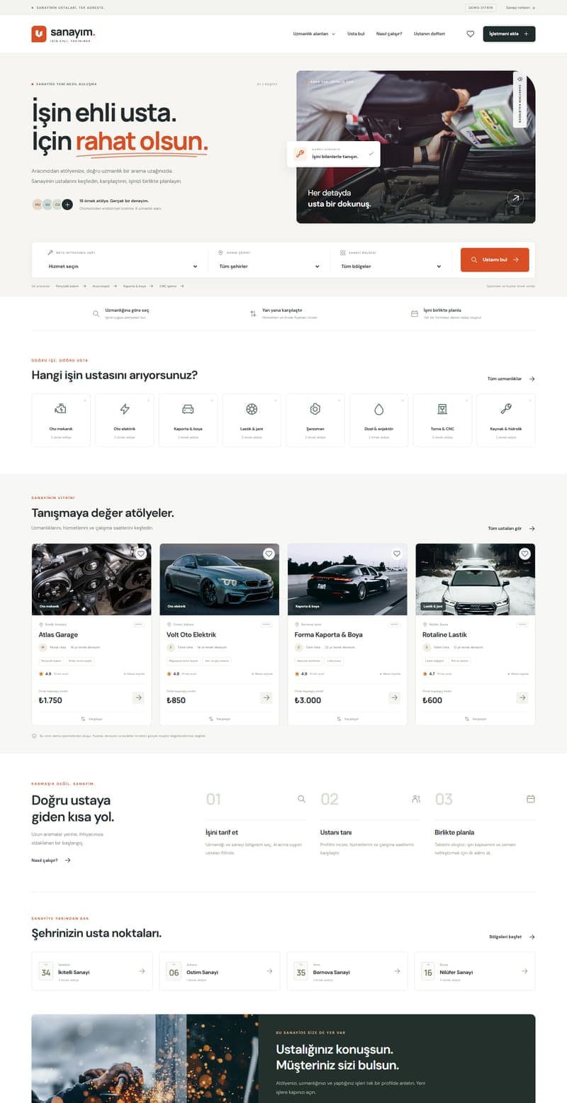 Sanayim — Usta Rehberi Platformu ekran görüntüsü